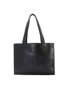 Chanel CC Logo Tote Bag Caviar Leather Black Gold Vintage